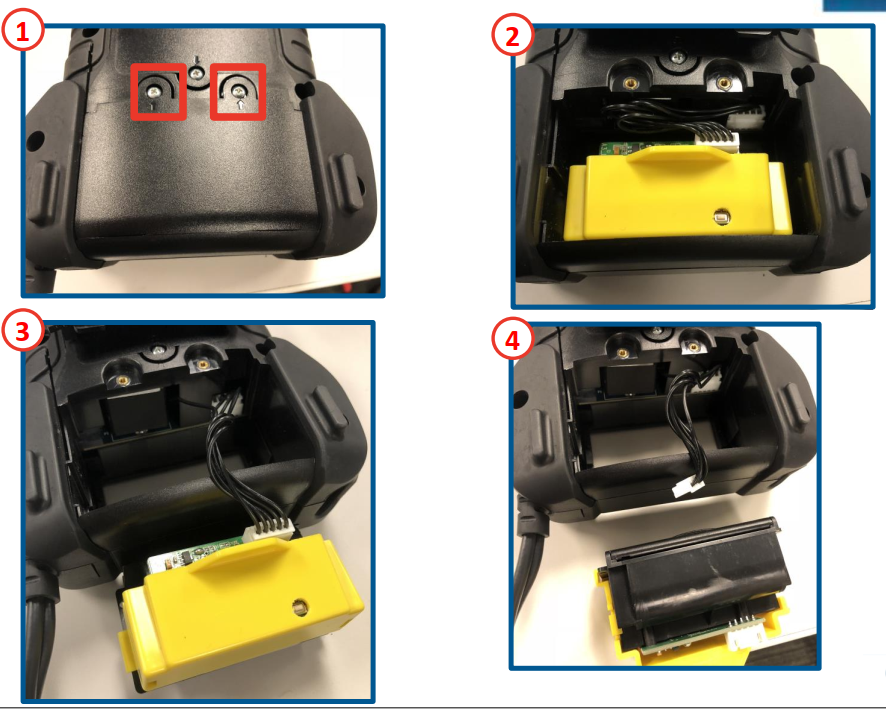 Graphic showing how to replace the CPX-900 printer in the field.